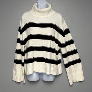 Laundry Black White Stripe Cozy Wide Sleeve Turtleneck Sweater Womens Sz L